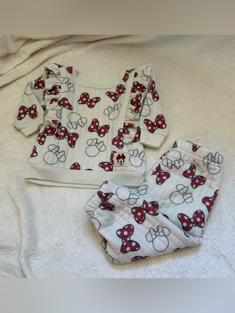 Disney Minnie Mouse Cream Set Red Polka Dot Ruffle 12-18M